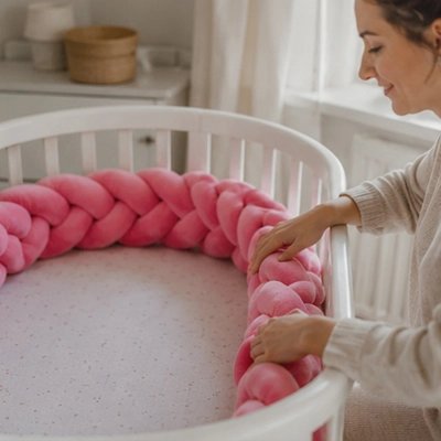 Tour de lit tresse 3 brins rose installation modulable