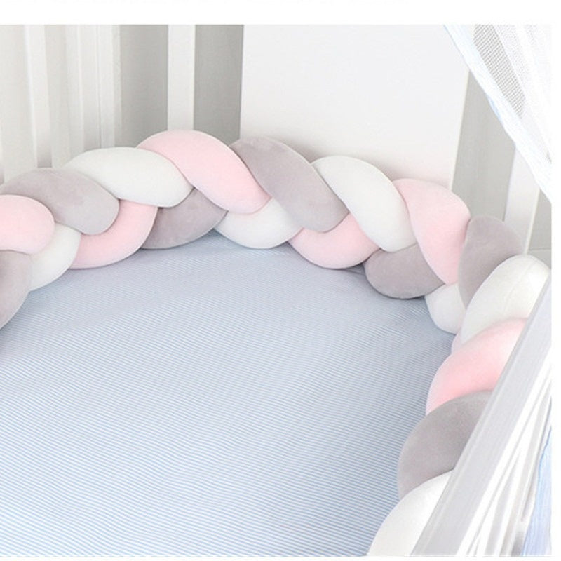 tresse tour de lit rose gris blanc