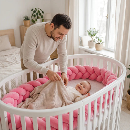 Tour de lit tresse 3 brins rose moelleuse