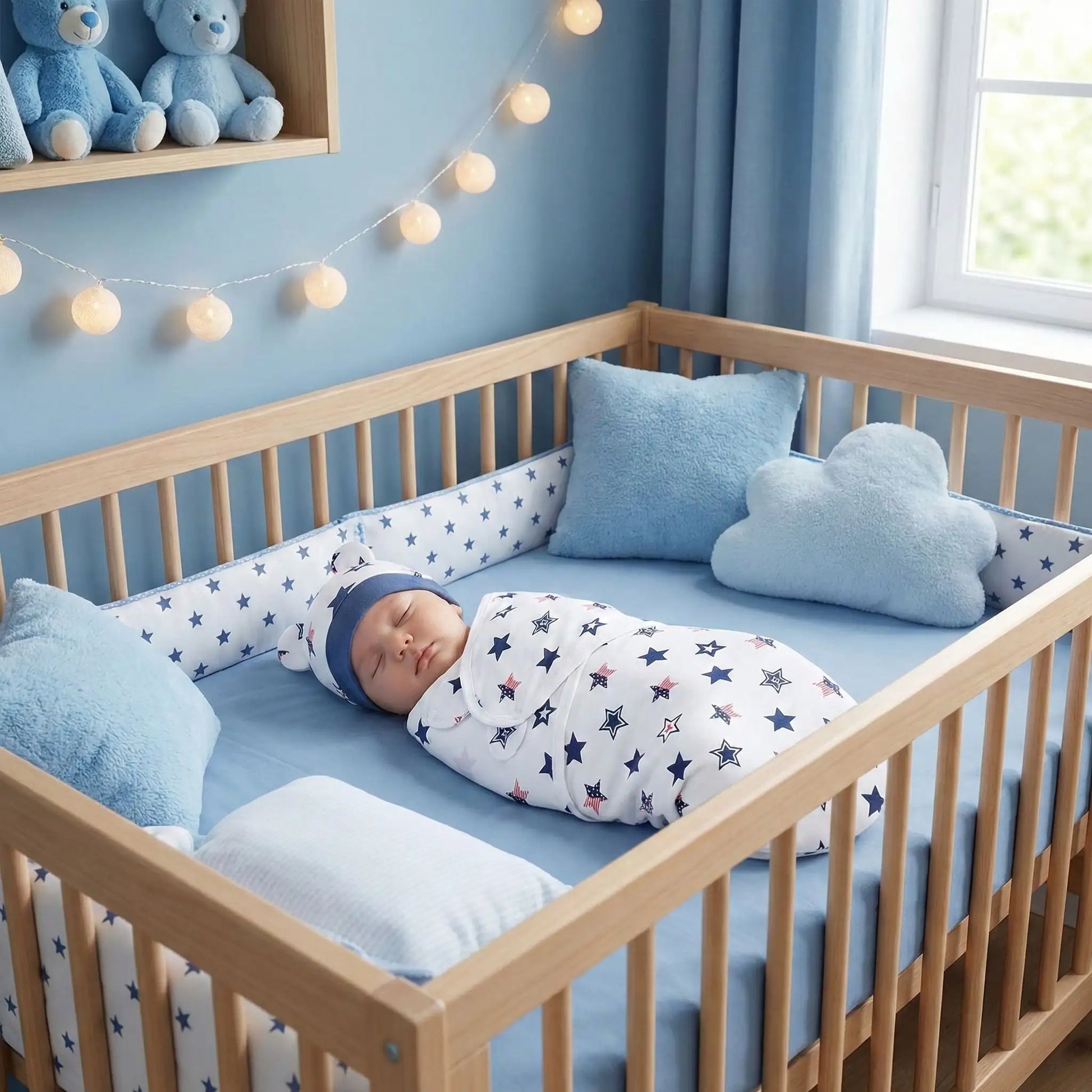 bébé dort emmaillotage couverture étoiles
