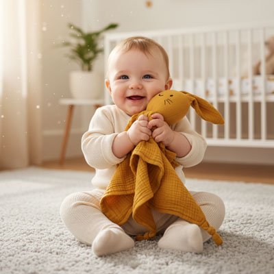 Doudou lapin moutarde