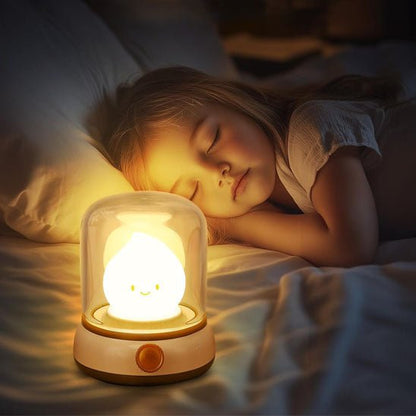 fillette dort avec sa veilleuse bébé flamme