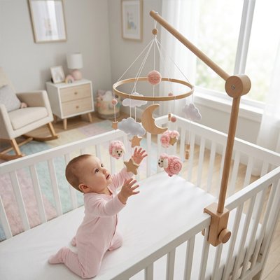 Mobile pour bébé mouton rose 