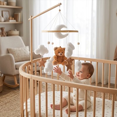 Mobile pour bébé ours brun éléments suspendus apaisant