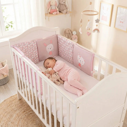 tour de lit lapin rose fillette dort paisiblement
