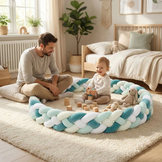 tour de lit tressé 4 couleurs bébé joue