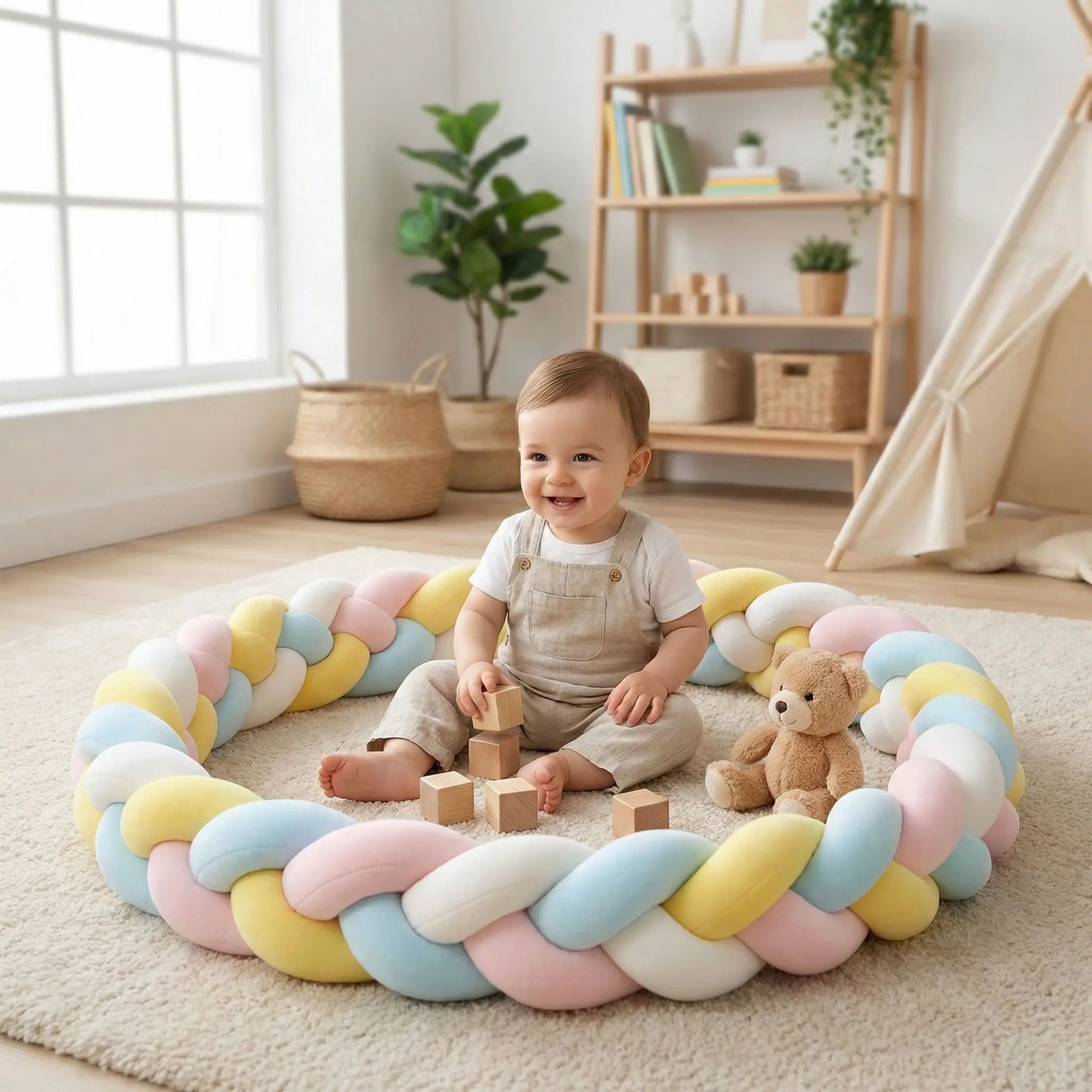 tour de lit tresse bebe joue