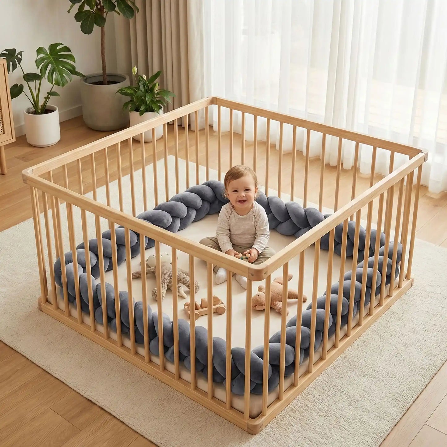 tour de lit tressé gris foncé parc de jeu