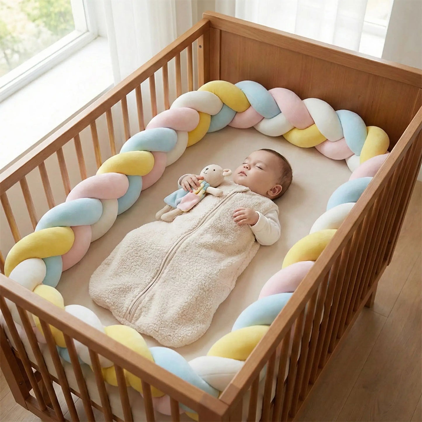 tour de lit tresse guimauve bebe dort